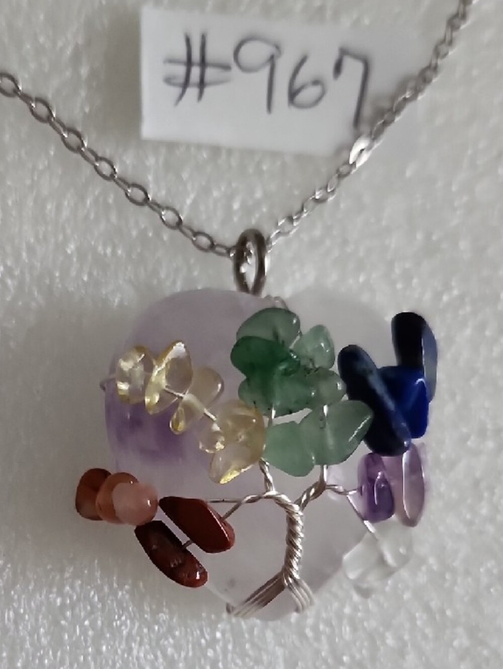 Hand Crafted Multi-Color Tree of Life Necklace with Silver Wire - Picture 2 of 8